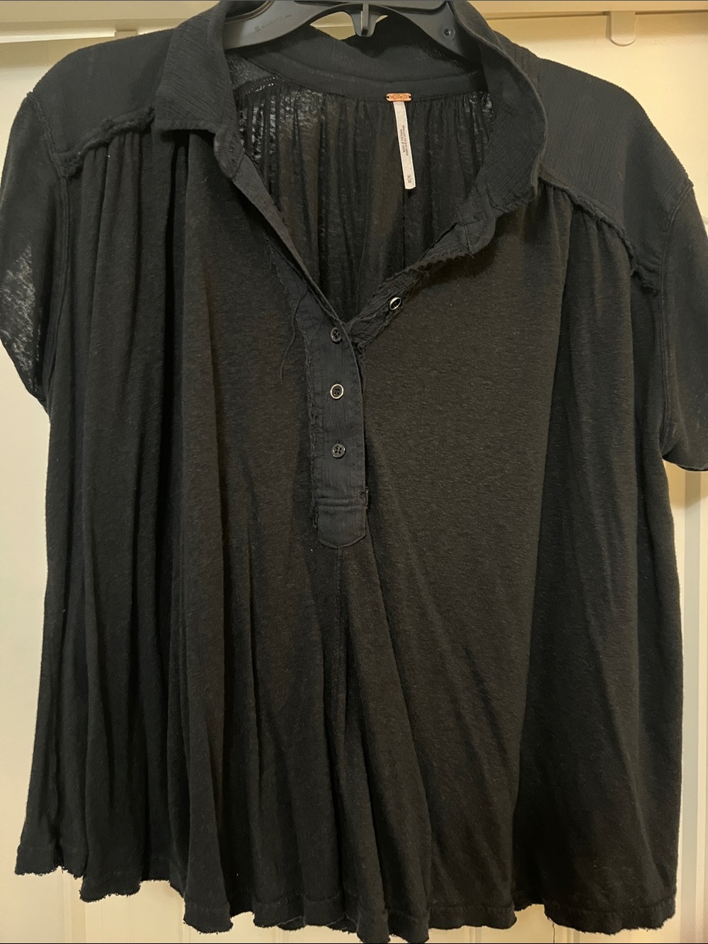 Free People Black Short-Sleeve Button Henley Tunic